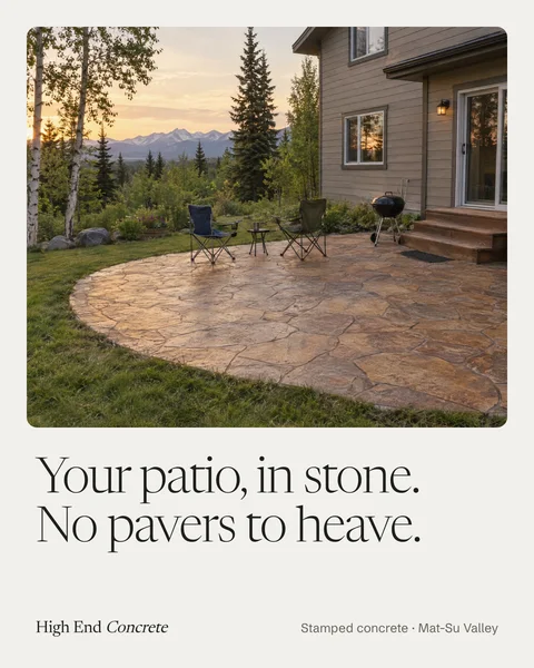 Sample ad: Your patio, in stone. No pavers to heave.